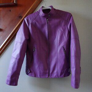 Purple Faux Leather Zip-Up Jacket Larte